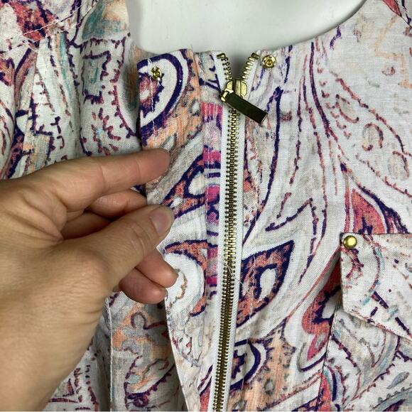 Chico's jacket large linen white pastel pattern print comfortable summer office - Picture 8 of 14